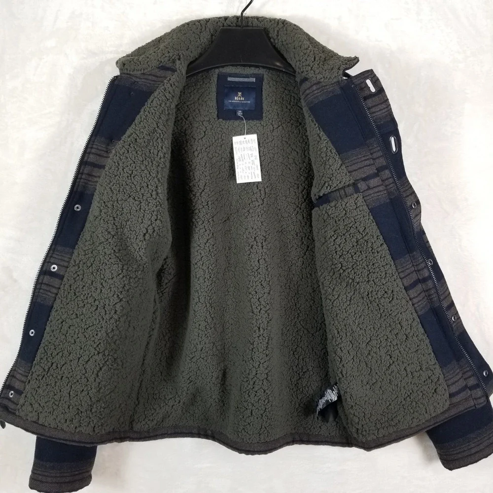 Roark Axeman Sherpa Lined Jacket Mens XS Dark Navy Striped Wool Blend New